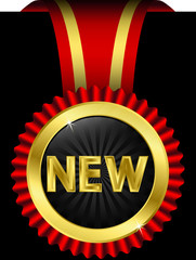 New golden label with ribbons, vector illustration