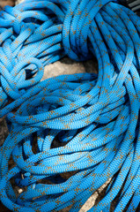 Close-up of blue rock climbing rope