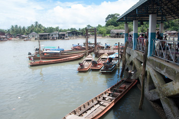 wood boat parking at sea port