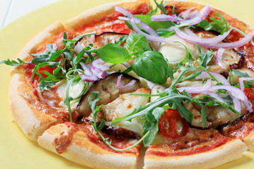 Eggplant and cheese pizza