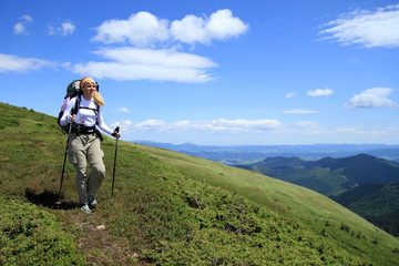 Fototapeta na wymiar Hike in the mountains during the summer.