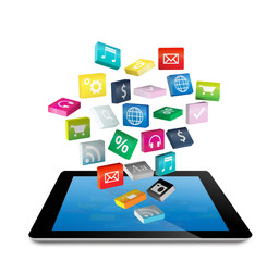 tablet pc with colorful application icons 