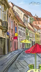 Crédence de cuisine en verre imprimé Café de rue dessiné Rue de la ville de Croatie - illustration