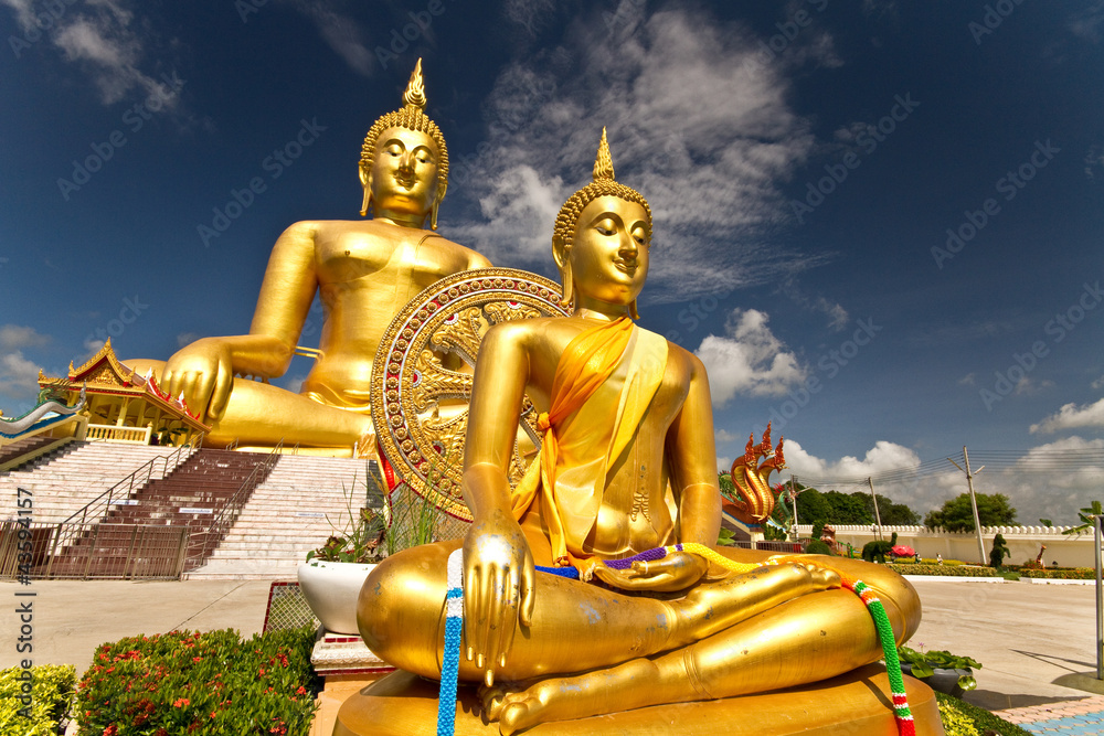 Wall mural golden buddha wat muang thailand