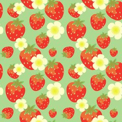 Strawberry seamless pattern with flowers