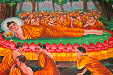 Fototapeta na wymiar Buddy biografia malarstwo na ścianie, Wat KUD Sui, Mahasarakham
