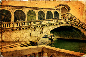The Rialto Bridge in Venice - old paper - old card