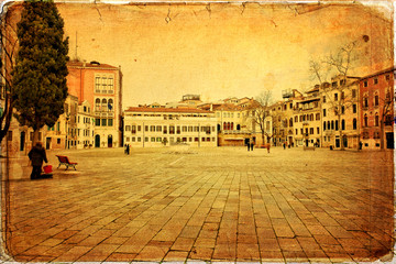 Square of Venice - old paper- old card
