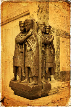 The group of tetrarchs in Venice - old card - old paper