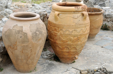 Three Ancient Pithoi in Knossos