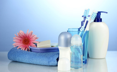 bathroom setting on blue background