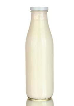 bottle of milk isolated on white background close-up