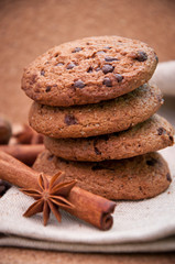Cookies with chocolate closeup  