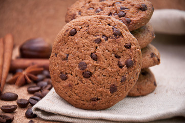 Cookies with chocolate closeup  