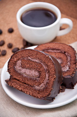 Cup of coffee and chocolate cake 