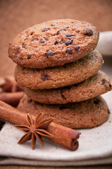 Cookies with chocolate closeup