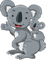 Naklejka premium koala mother holding her cute cartoon