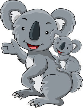 koala mother holding her cute cartoon