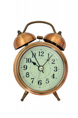 Old fashioned alarm clock on white background