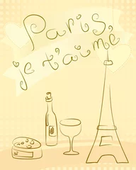 Abwaschbare Fototapete Doodle Paris - Grußkarte