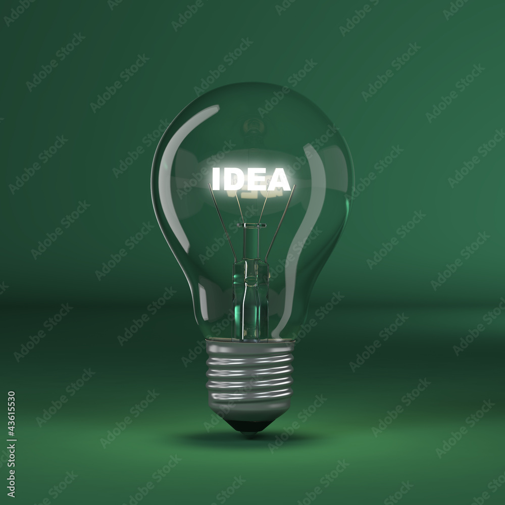 Poster Light bulb with glowing text idea.