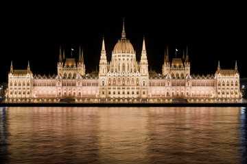 Hungarian Parliament by night in Budapest