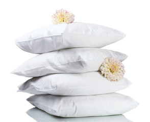 pillows and flowers, on grey background