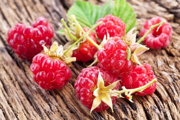 Raspberries with leaves