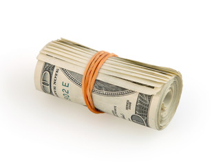Roll of money isolated on white background with clipping path