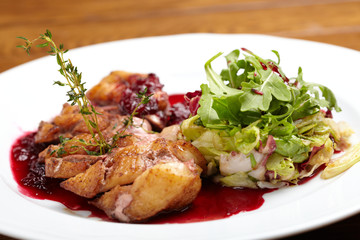 grilled steak with cherry sauce