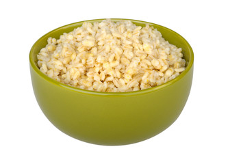 cooked pearl barley in a green bowl