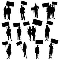 people holding blank board silhouette vector