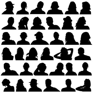 people head black silhouette vector
