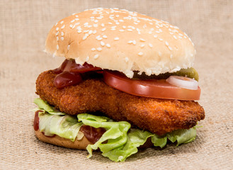 Chicken Burger on rustic background