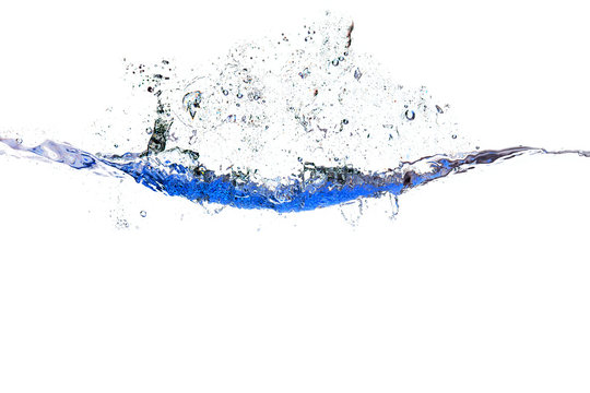 Splash of water of psychedelic blue colors on a white background