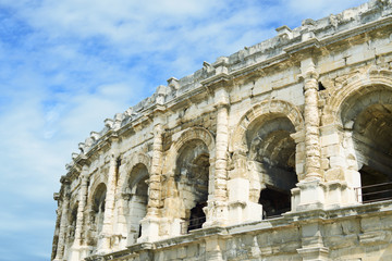 Fototapeta premium Nimes Arenas detail, historic Roman amphitheater, Provence, Fran