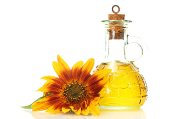 sunflower oil and sunflower isolated on white