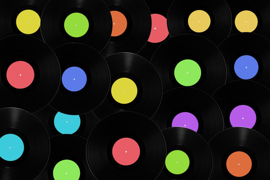 Vinyl records with different colored labels