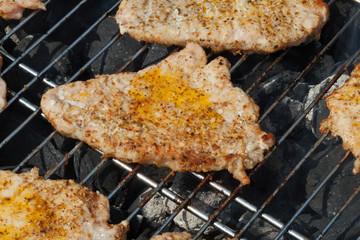 barbecue with delicious grilled meat on grill