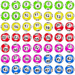 Boules de loto colorées numérotées de 1 à 49