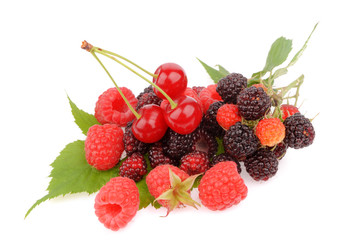 Sweet fresh raspberry fruit with cherry