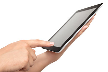 male hands holding a tablet