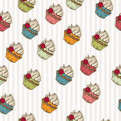 Seamless pattern made of cupcakes. Vintage background.
