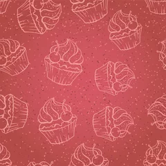 Meubelstickers Seamless pattern made of cupcakes. Vintage background. © incomible