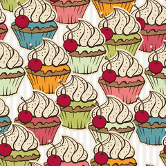 Seamless pattern made of cupcakes. Vintage background.