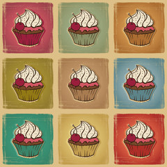 Seamless pattern made of cupcakes. Vintage background.