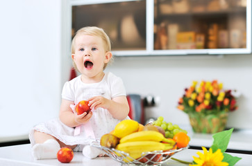 Adorable little girl on a kitchen