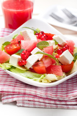 summer salad with watermelon, feta cheese and mint