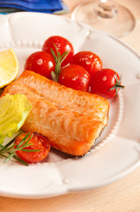 Baked salmon with cherry tomatoes