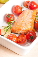 Baked salmon with cherry tomatoes
